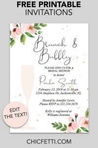 Bridal Shower Printable Invitation Floral Bubbly Invitations pertaining to sizing 900 X 1350