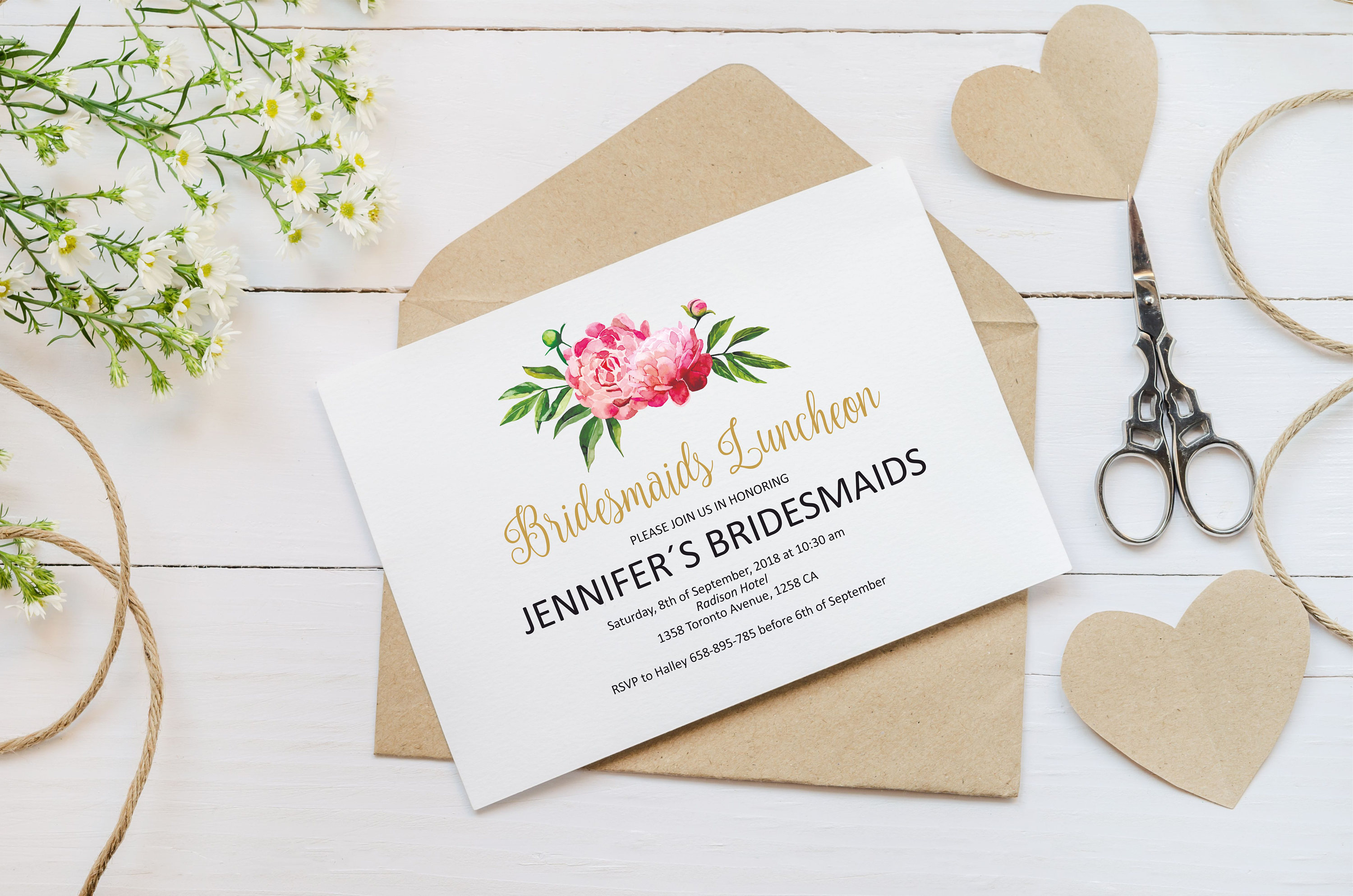 Bridesmaids Luncheon Invitation Template Pink Peonies Etsy within size 3000 X 1987