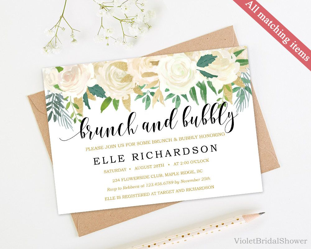 Brunch And Bubbly Invitation Printable Horizontal Floral Wedding pertaining to proportions 1000 X 800