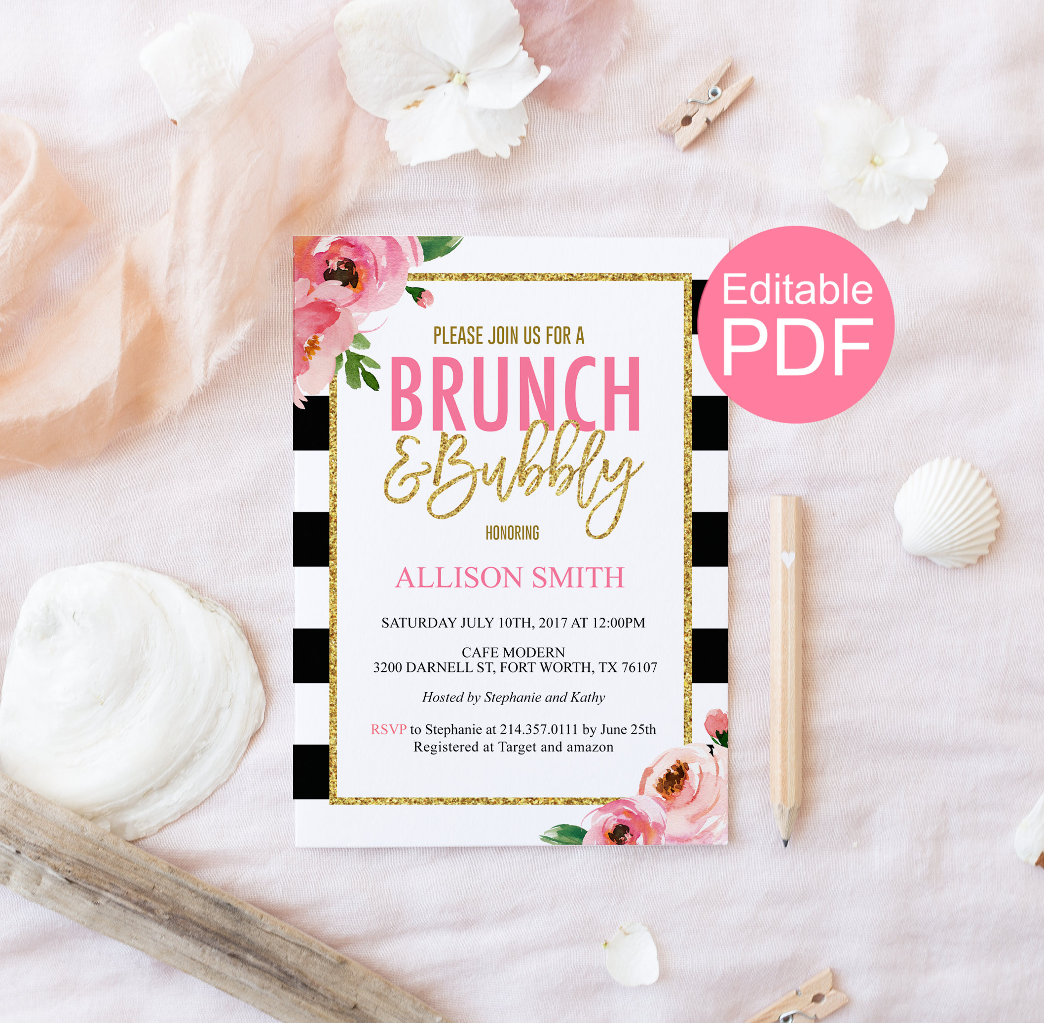Brunch And Bubbly Invitation Template Kate Bridal Shower Invite Diy Bridal Brunch Invitation Black And White Floral Editable Pdf within measurements 2116 X 2072