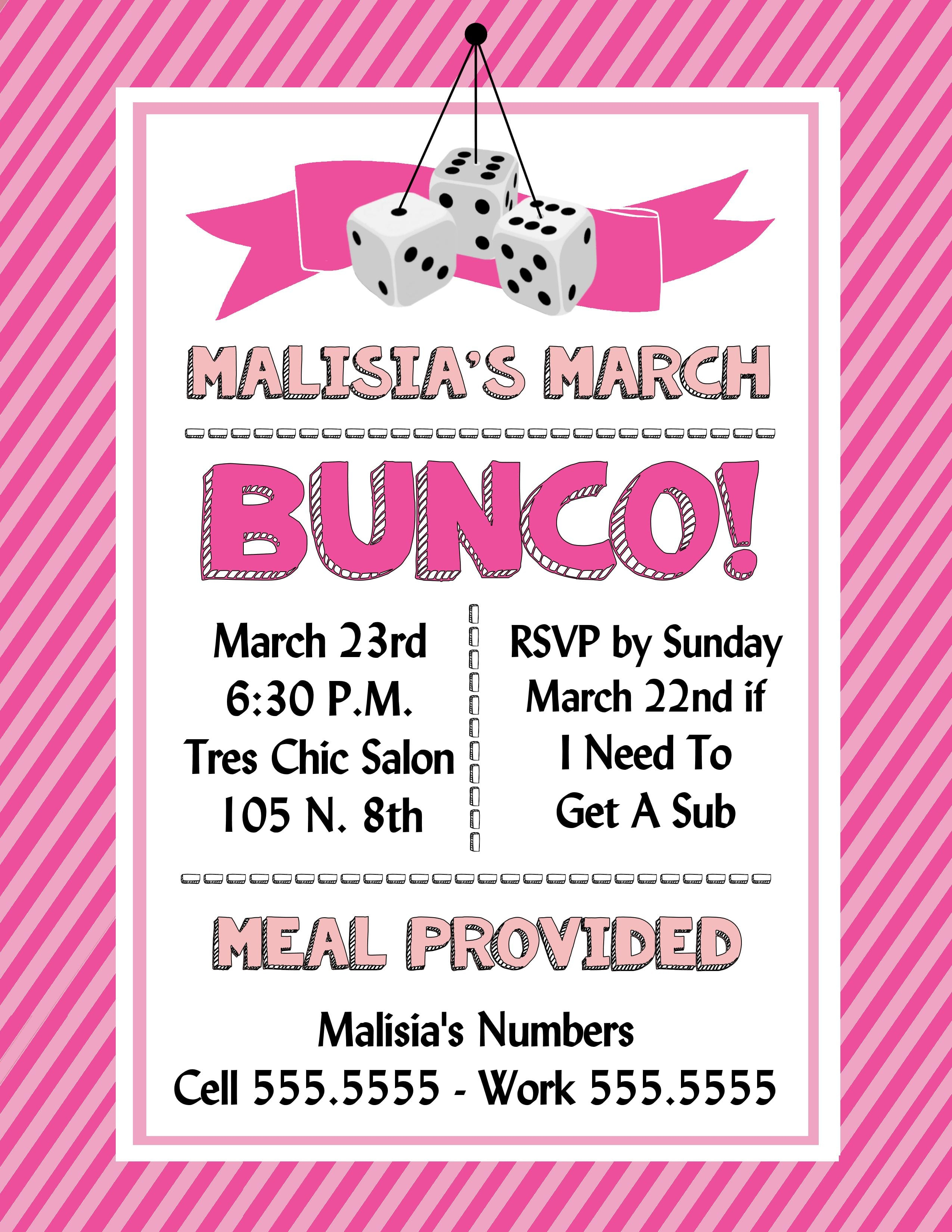 Bunco Invitation Template for dimensions 2550 X 3300