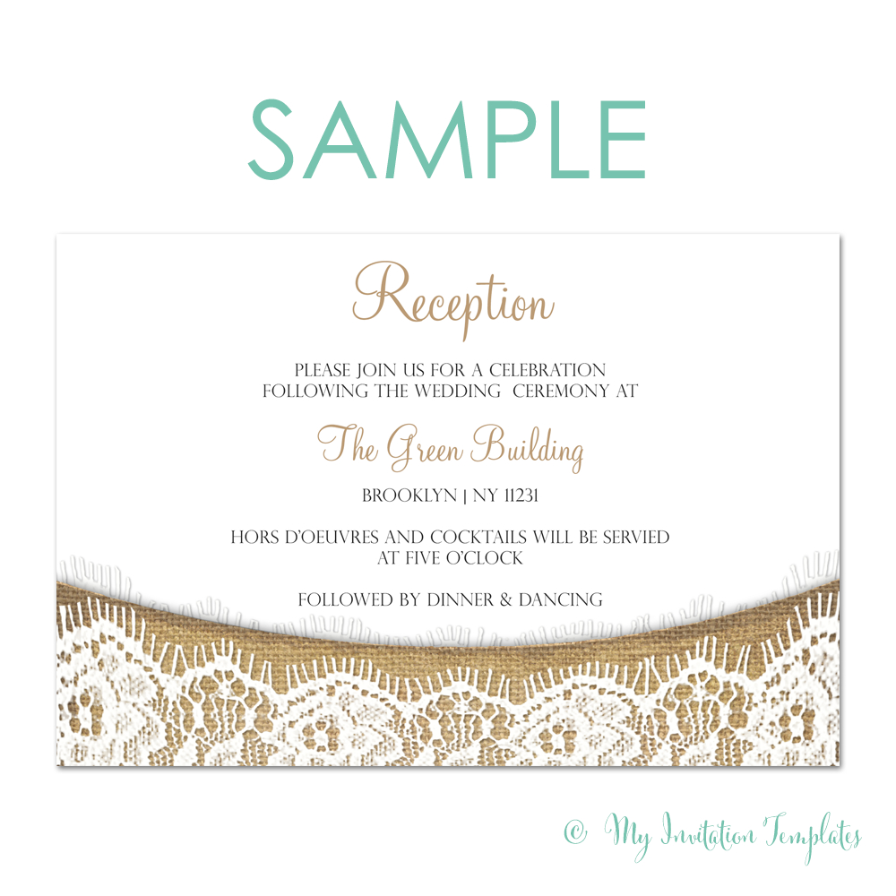 Burlap And Lace Rustic Wedding Reception Invitation Template Aggar within size 1000 X 1000