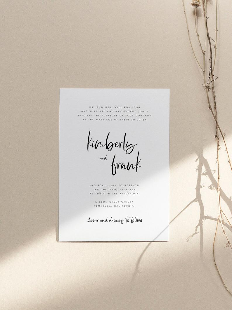 Calligraphy Wedding Invitation Template Modern Wedding Invite Etsy inside sizing 794 X 1062