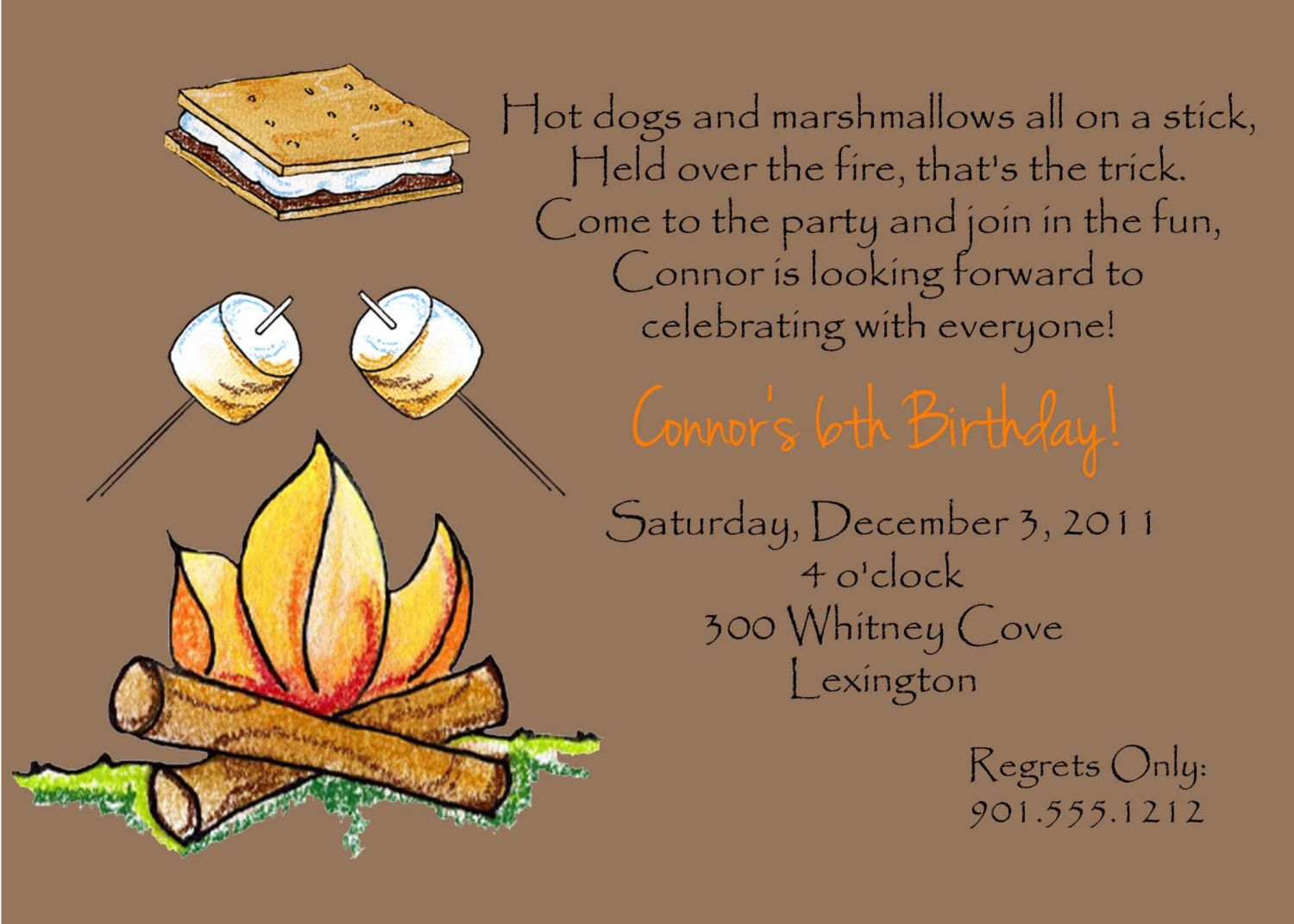 Campfire Smore Marshmallow Birthday Party Invitations Printable with size 1500 X 1071