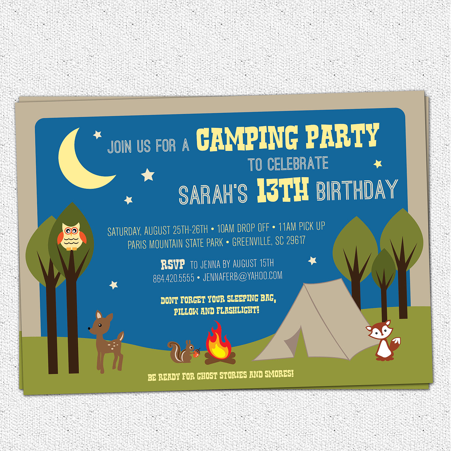 Camping Party Invitations Birthday Summer Woodland Animals Camp within size 1500 X 1500