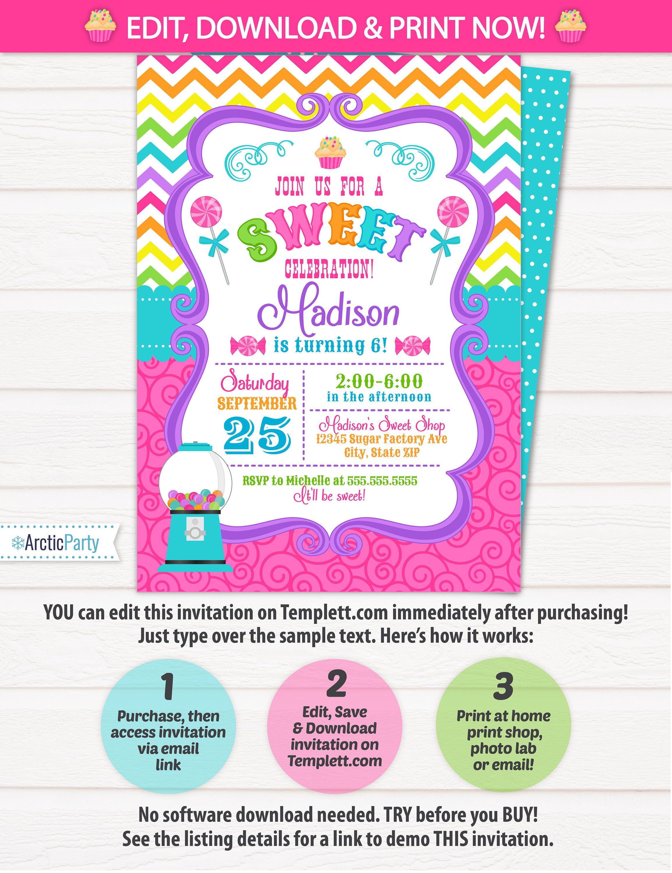 Candy Shop Invitations Candy Birthday Invitation Candy with regard to dimensions 2308 X 3000