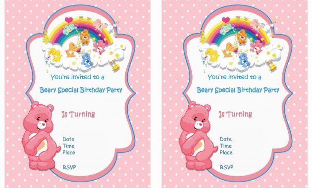 Care Bears Free Printable Birthday Party Invitations Birthday throughout measurements 1228 X 868