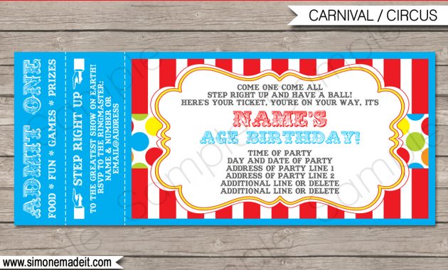 Carnival Party Ticket Invitation Template Carnival Or Circus with size 1300 X 1020