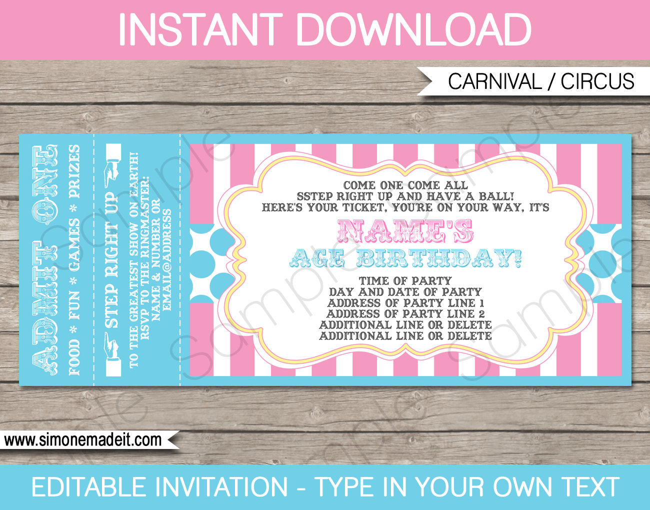 Carnival Party Ticket Invitations Template Carnival Or Circus within sizing 1300 X 1020