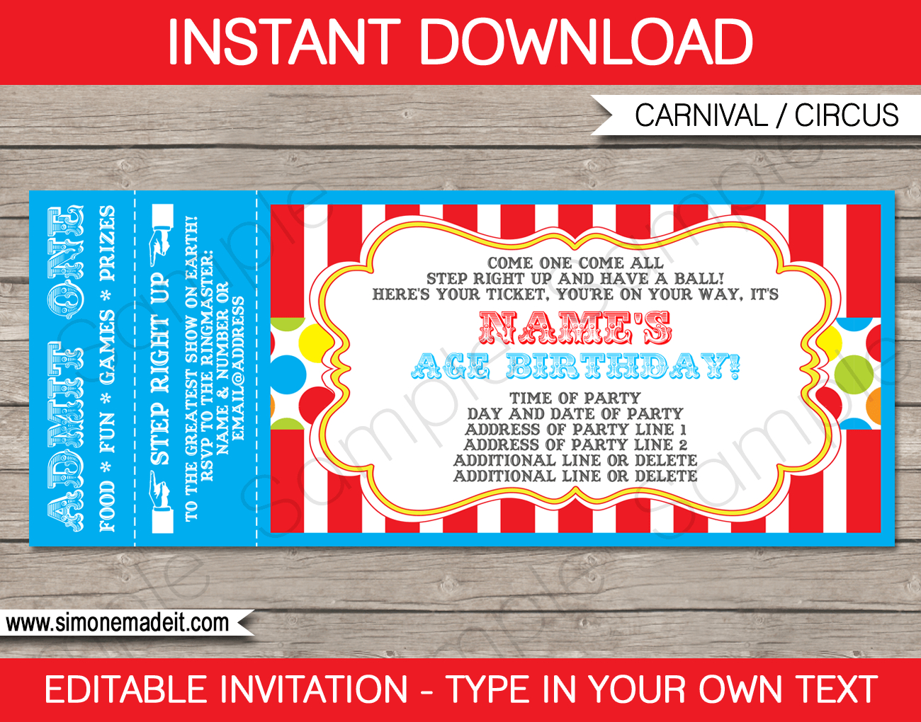 Carnival Ticket Invitation Template Colorful 2 Carnival Birthday with measurements 1300 X 1020