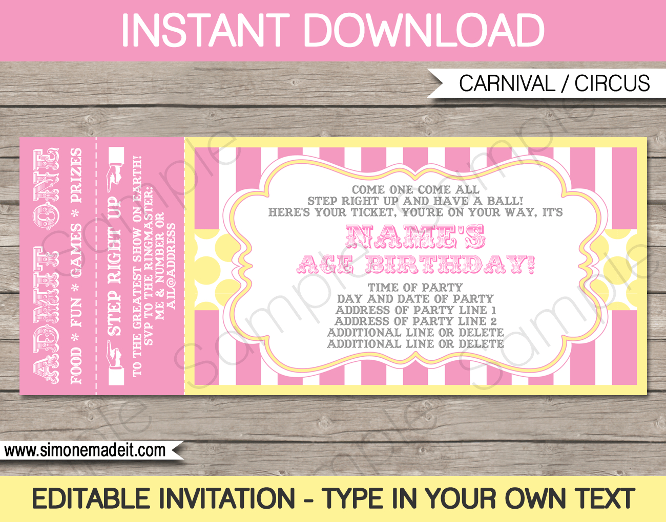 Carnival Ticket Invitation Template Pinkyellow 2 regarding dimensions 1300 X 1020