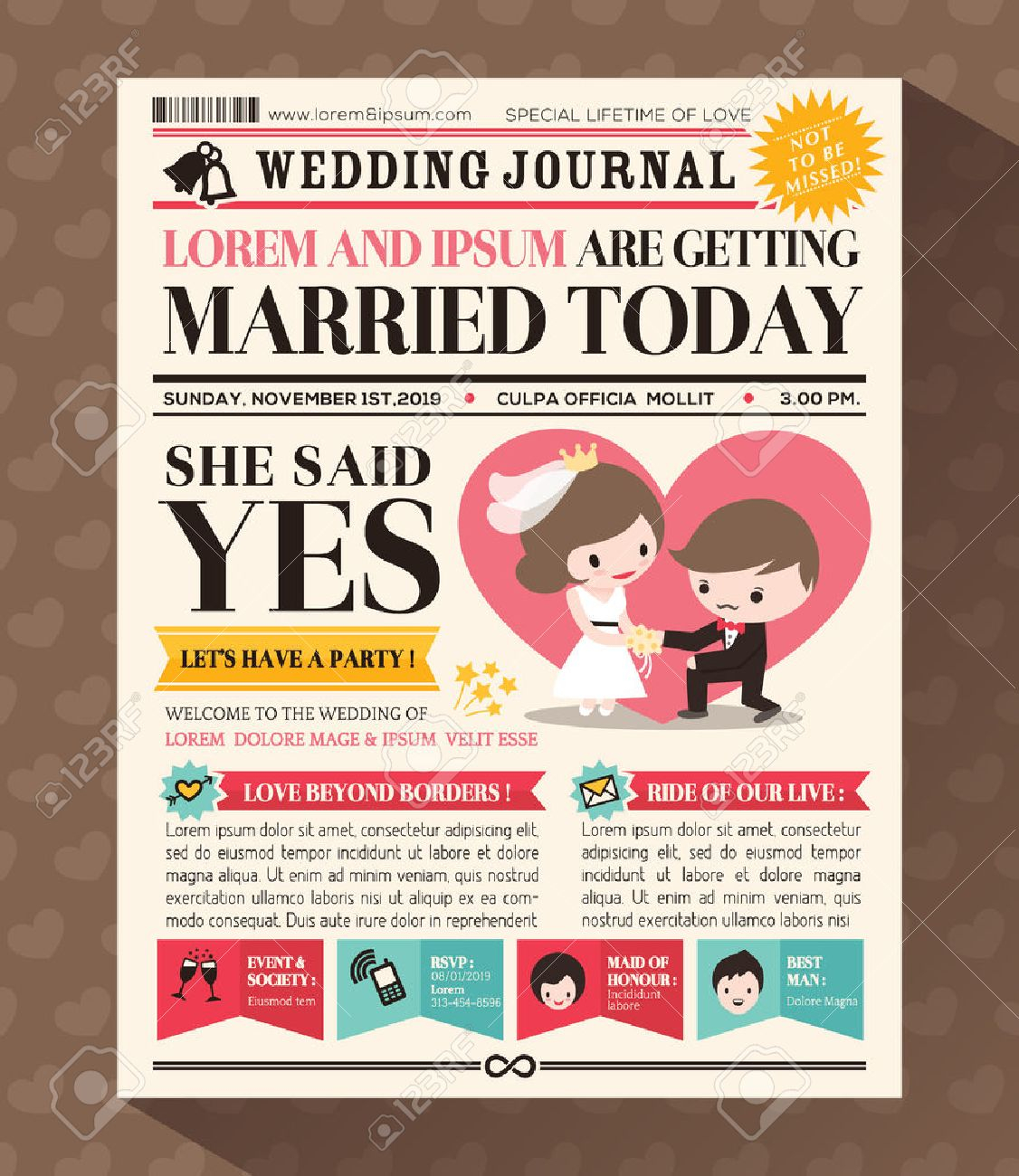 Cartoon Newspaper Journal Wedding Invitation Design Template Royalty within sizing 1126 X 1300