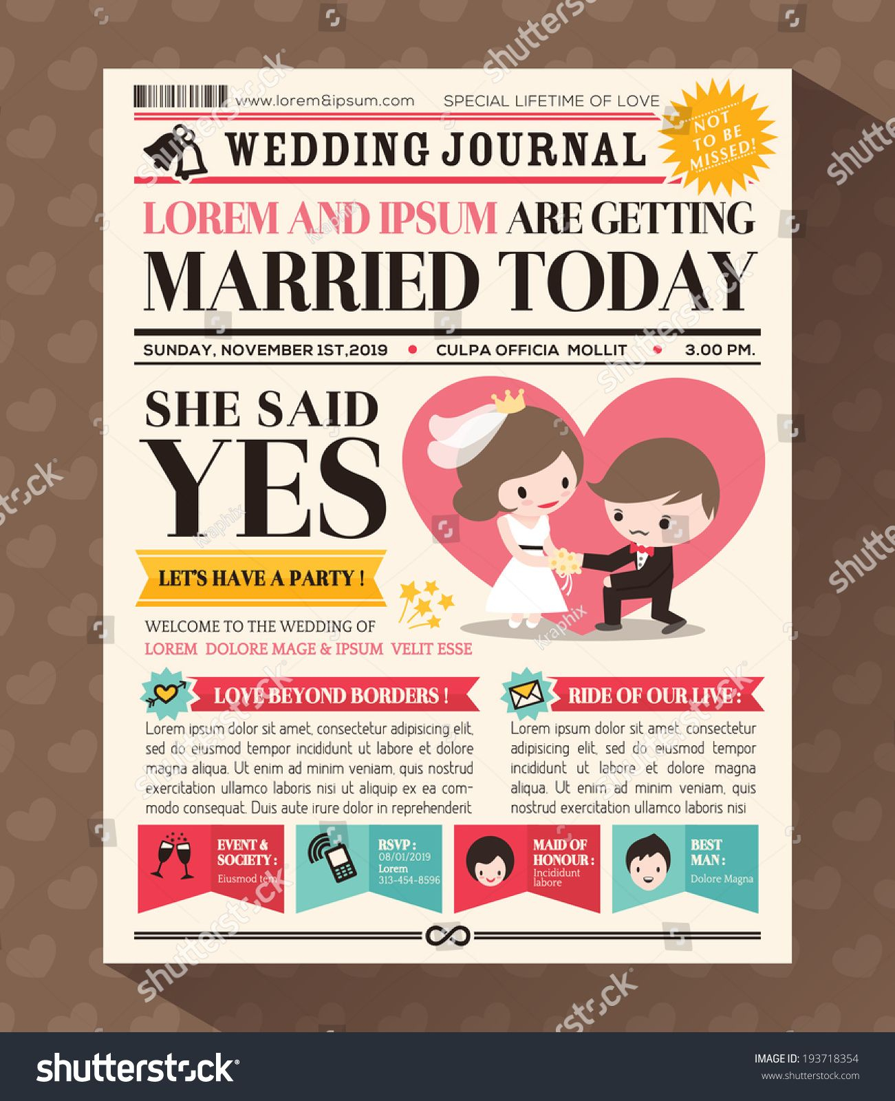 Cartoon Newspaper Journal Wedding Invitation Vector Design Template with regard to sizing 1301 X 1600