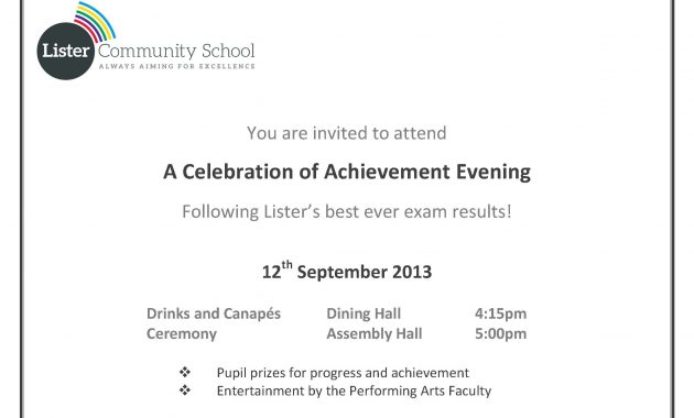 Celebration Of Achievement Invitation Lister Community School intended for proportions 2421 X 1712