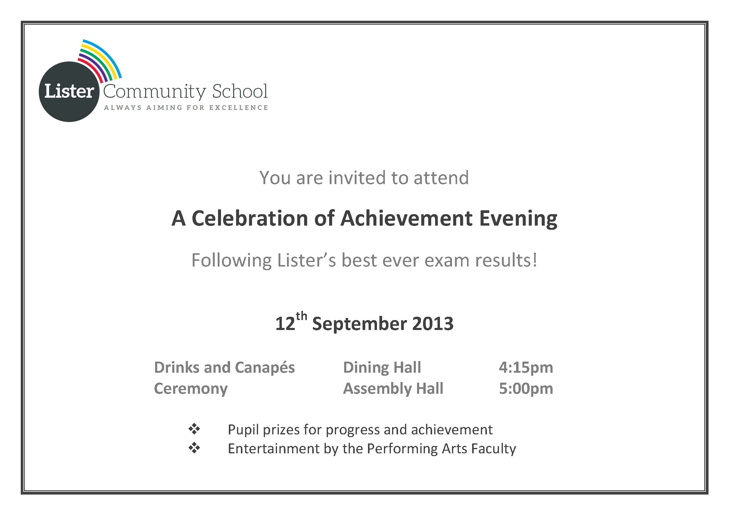 Celebration Of Achievement Invitation Lister Community School intended for proportions 2421 X 1712