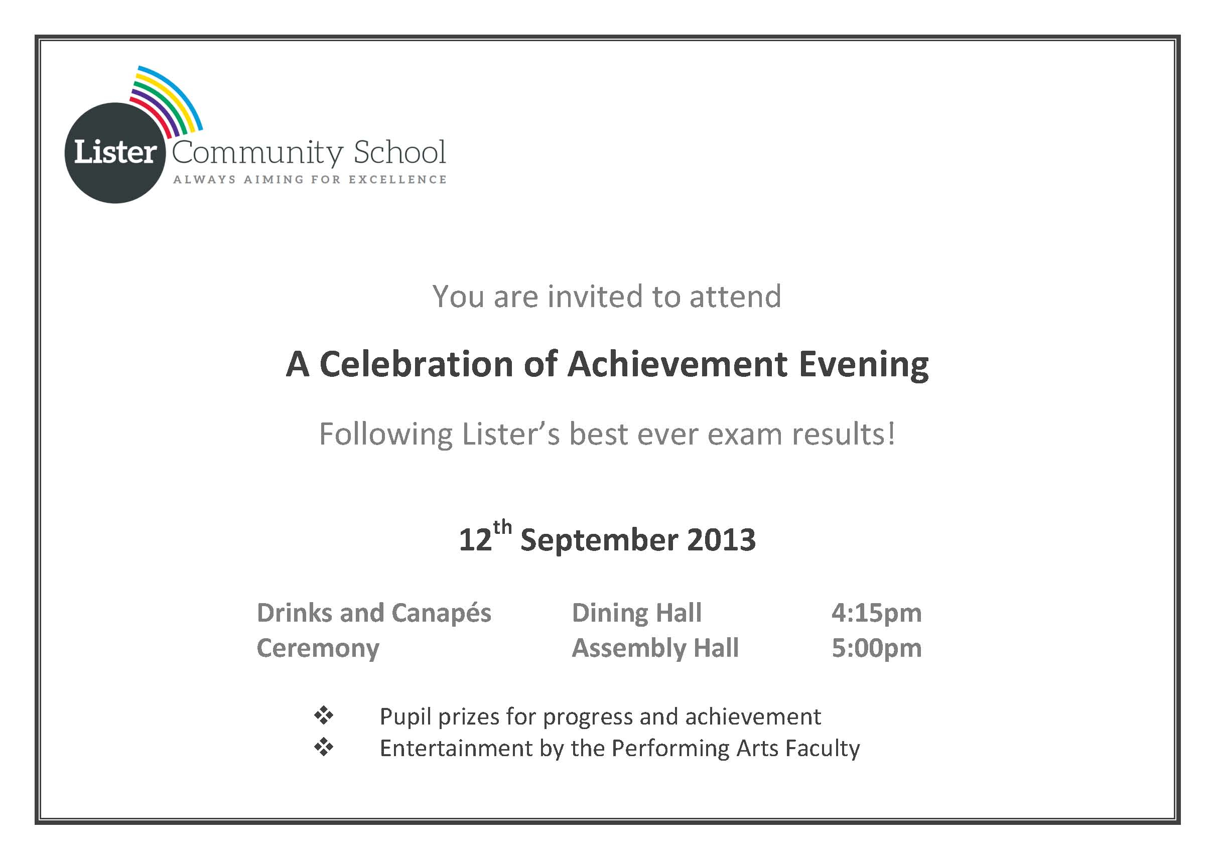 Celebration Of Achievement Invitation Lister Community School pertaining to proportions 2421 X 1712