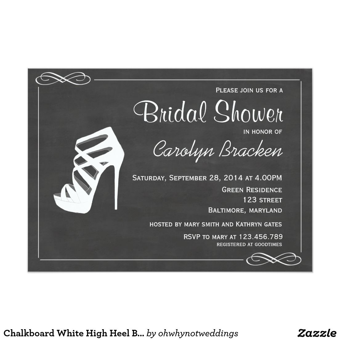 Chalkboard White High Heel Bridal Shower Invite Zazzle intended for dimensions 1104 X 1104