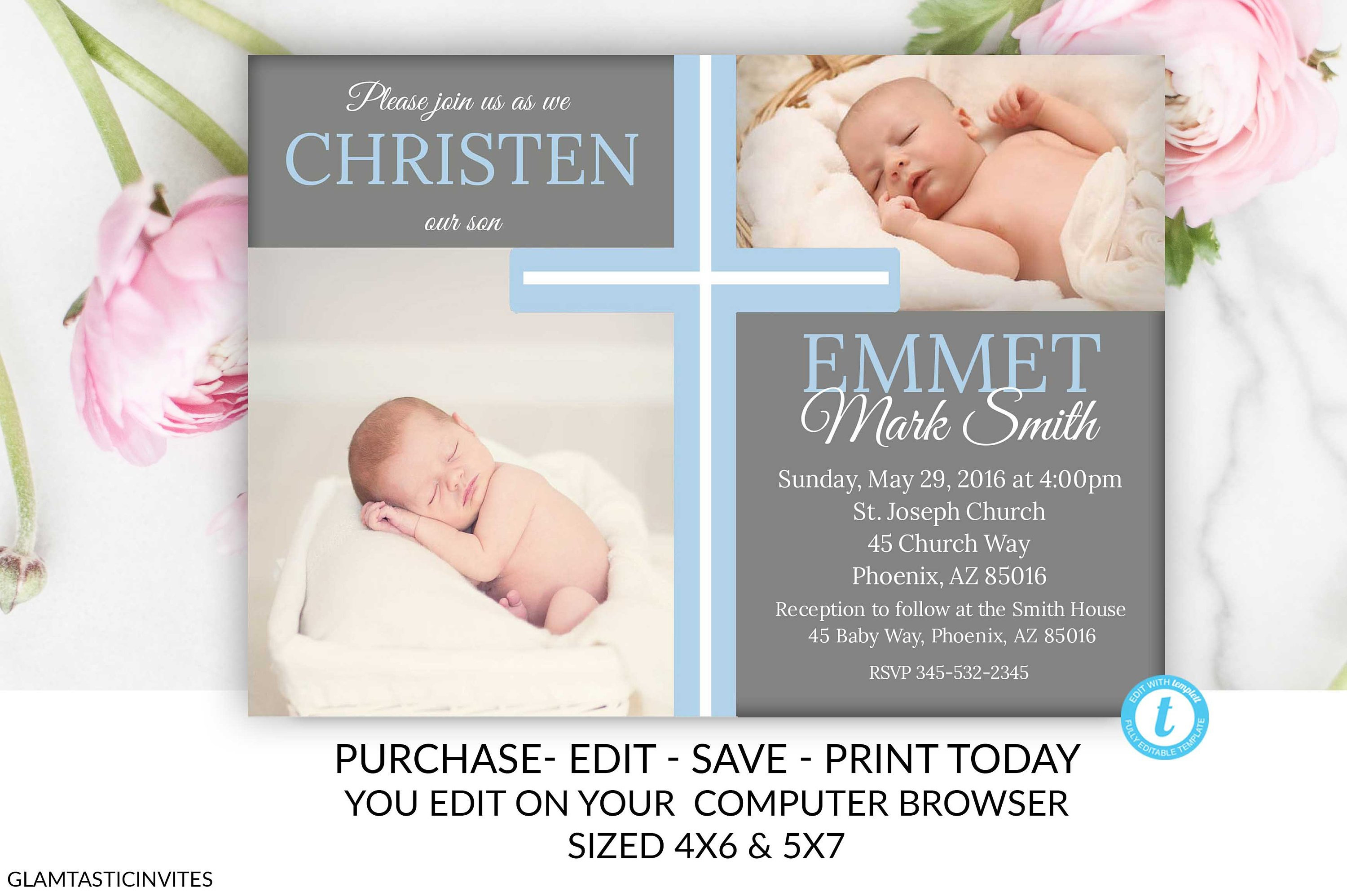 Christening Invitation Boy Christening Template Boy Etsy within measurements 3000 X 1996