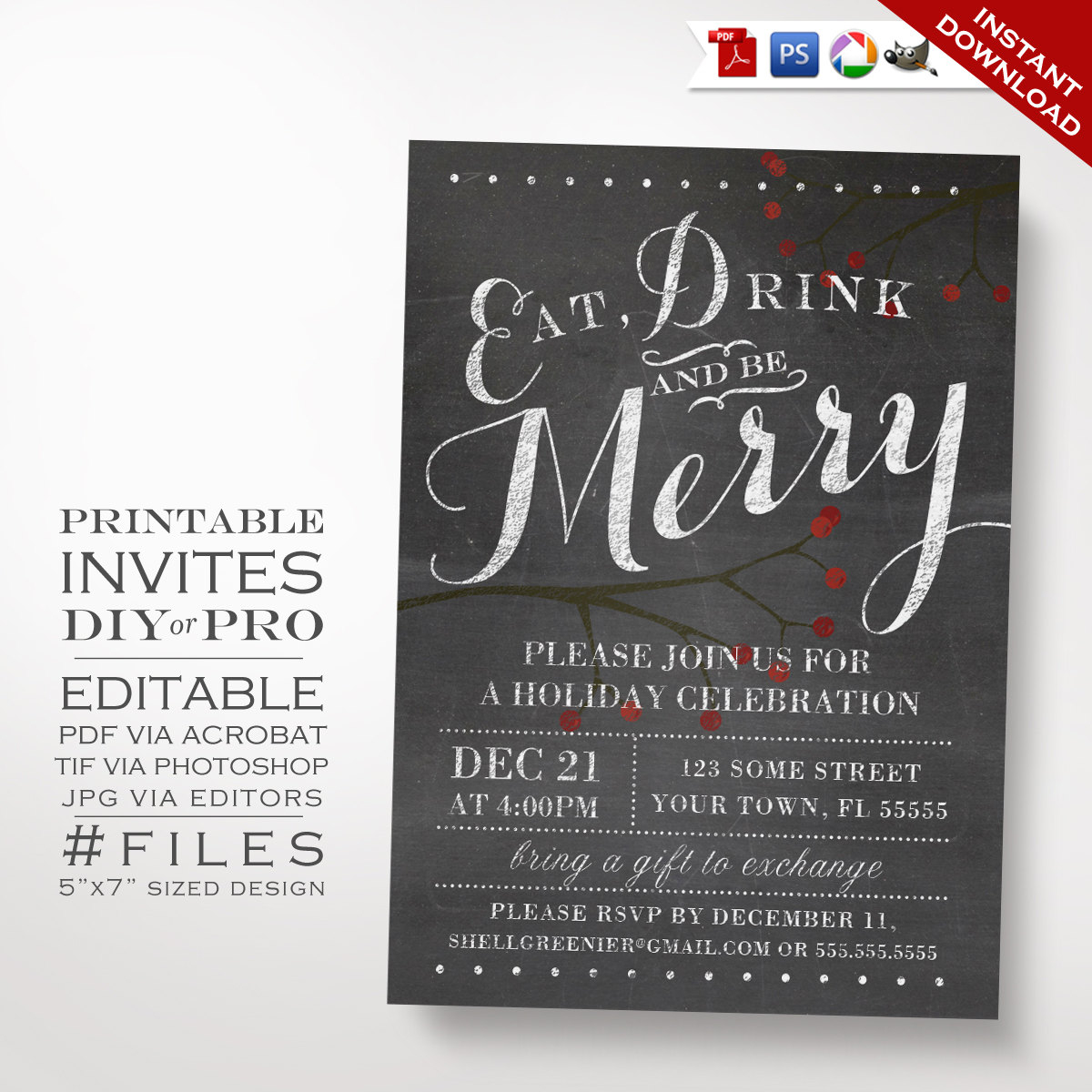 Christmas Invitation Template Winter Chalkboard Holiday Etsy throughout proportions 1200 X 1200