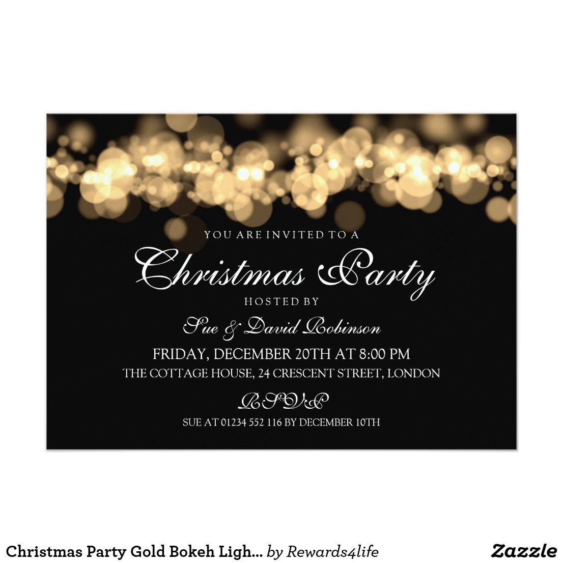 Christmas Party Gold Bokeh Lights Invitation Zazzle regarding size 1106 X 1106