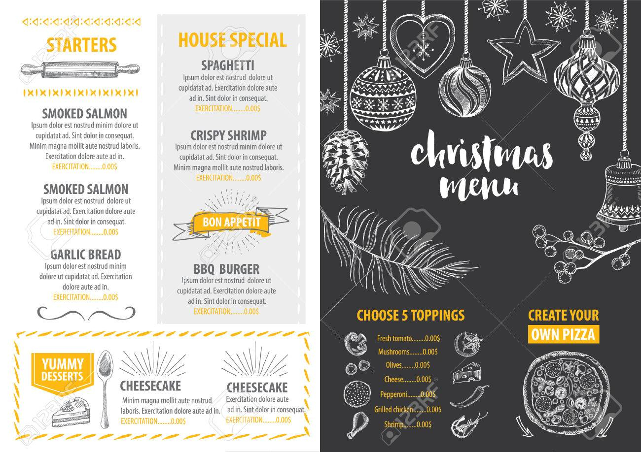 Christmas Party Invitation Restaurant Menu Design Vector Template pertaining to dimensions 1300 X 918