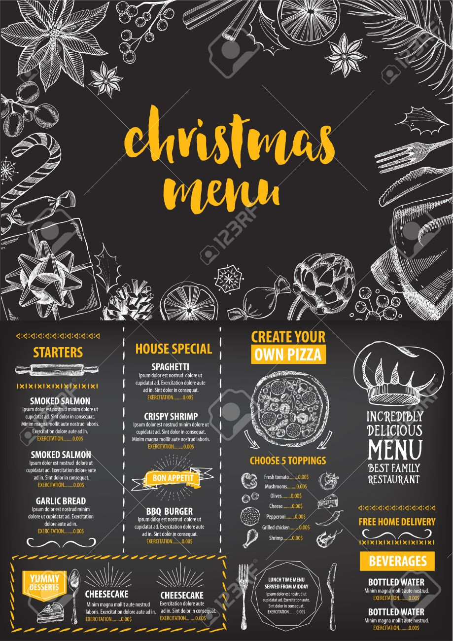 Christmas Party Invitation Restaurant Menu Design Vector Template with regard to sizing 919 X 1300