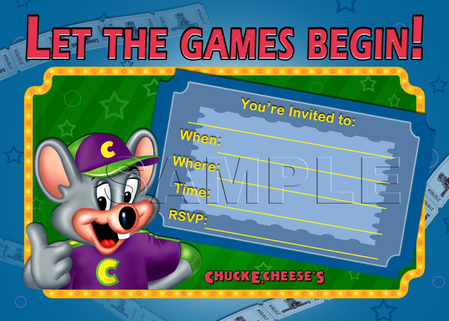 Chuck E Cheeses Birthday Invitation Instant Download Etsy in size 1500 X 1071