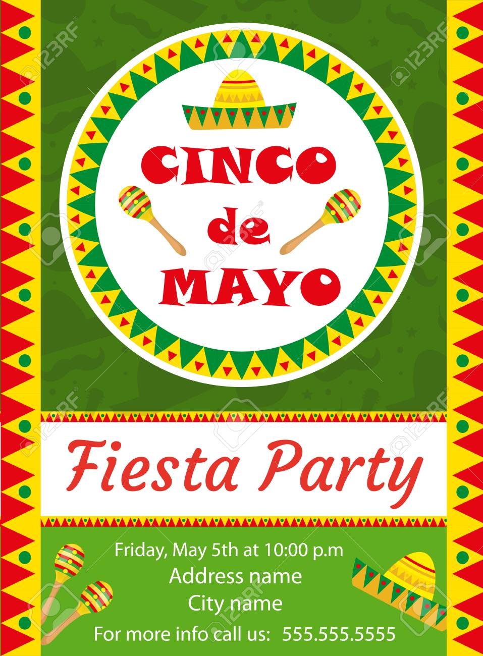 Cinco De Mayo Invitation Template Flyer Mexican Holiday Postcard throughout proportions 957 X 1300