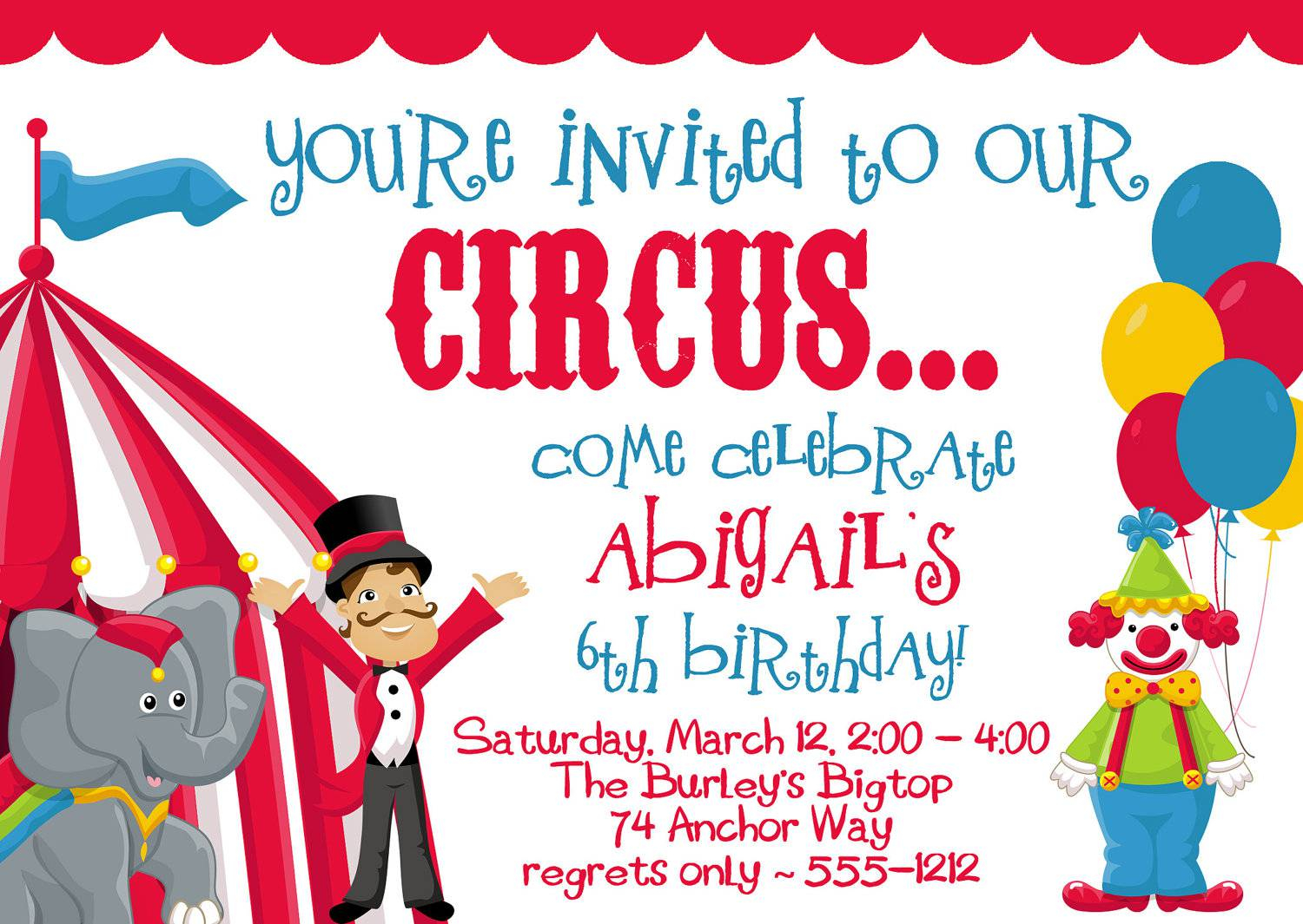 Circus Themed Birthday Party Invitations Party Invitation Collection throughout size 1500 X 1065