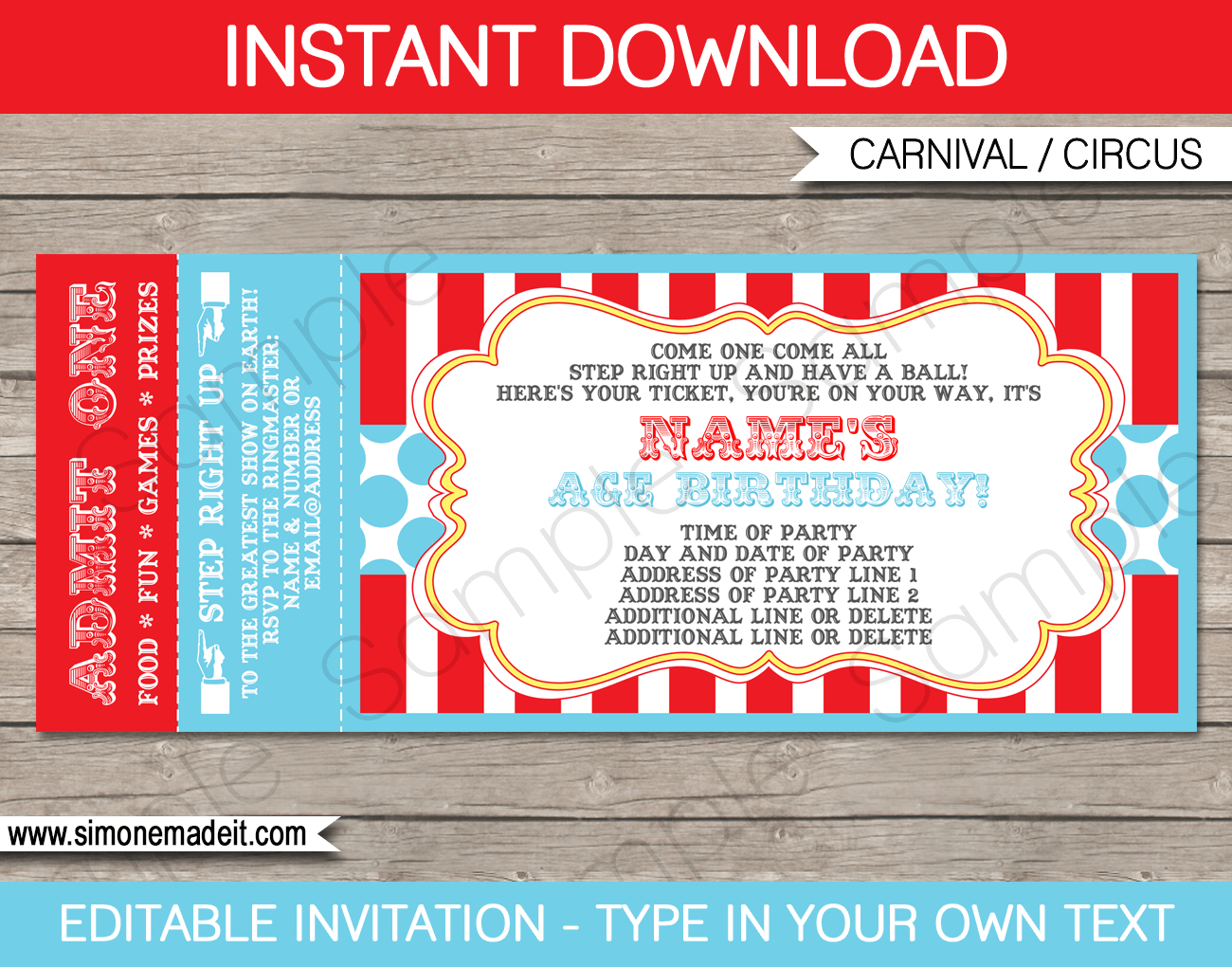 Circus Ticket Invitation Template Carnival Or Circus Party regarding sizing 1300 X 1020