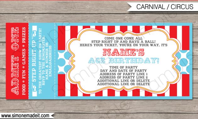 Circus Ticket Invitation Template Carnival Or Circus Party with regard to proportions 1300 X 1020