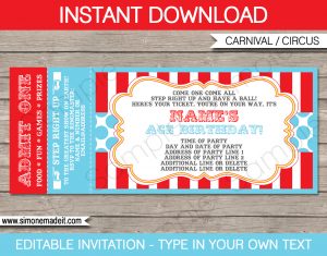Circus Ticket Invitation Template Carnival Or Circus Party with size 1300 X 1020
