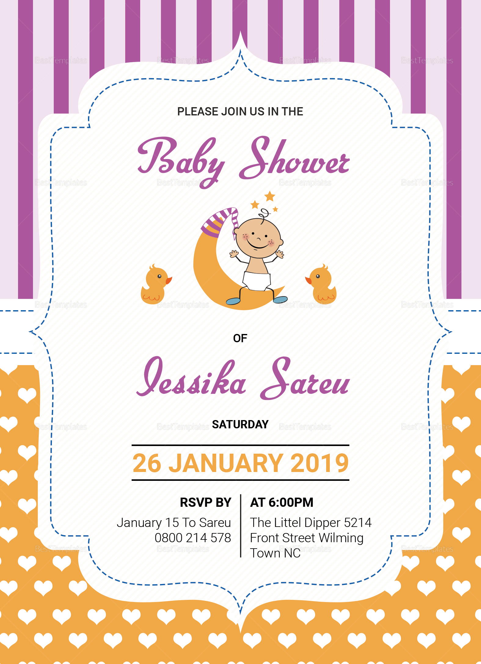 Colorful Ba Shower Invitation Card Design Template In Word Psd with sizing 1575 X 2175