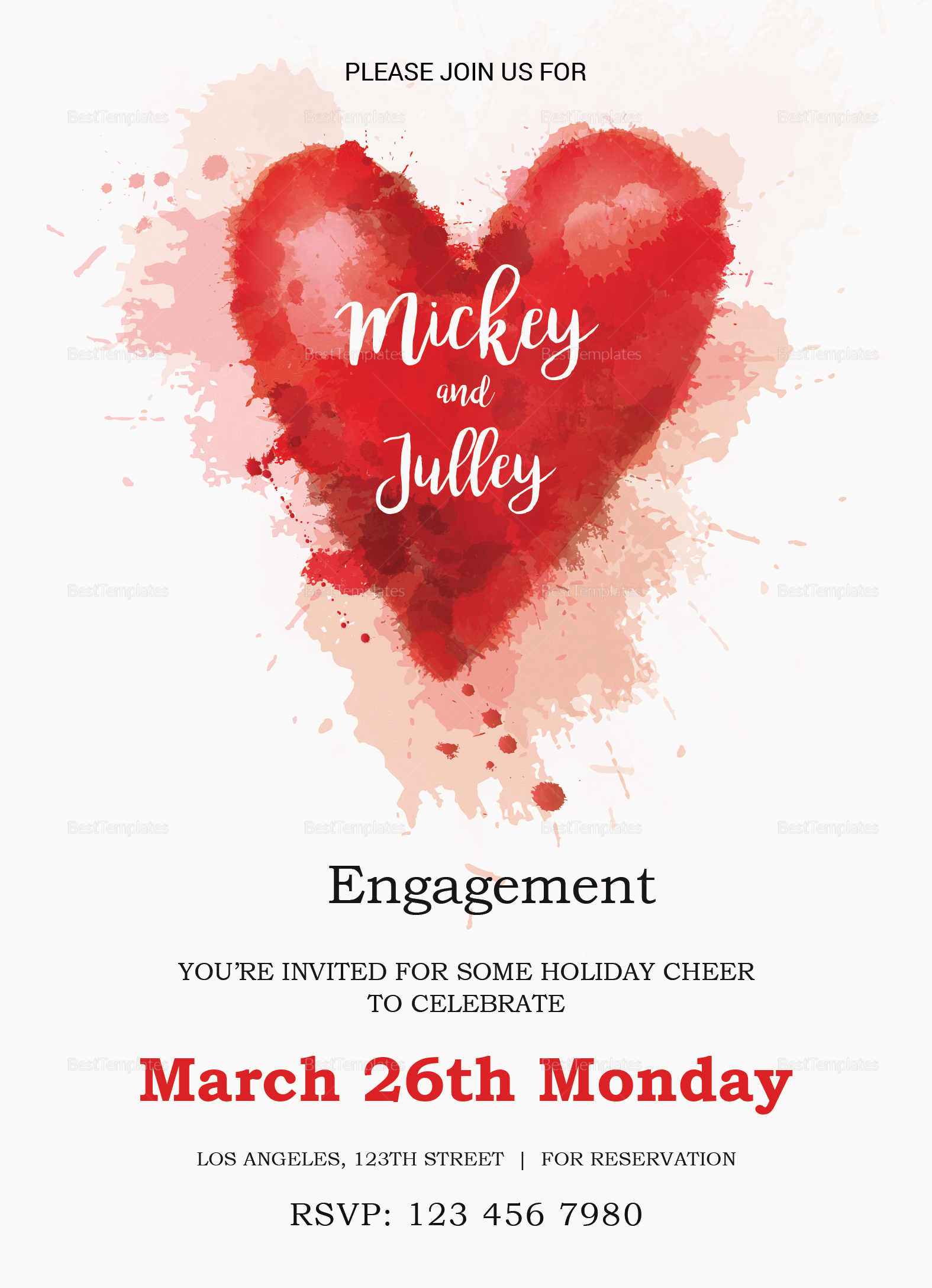 Colorful Engagement Invitation Card Design Template In Word Psd pertaining to proportions 1575 X 2175