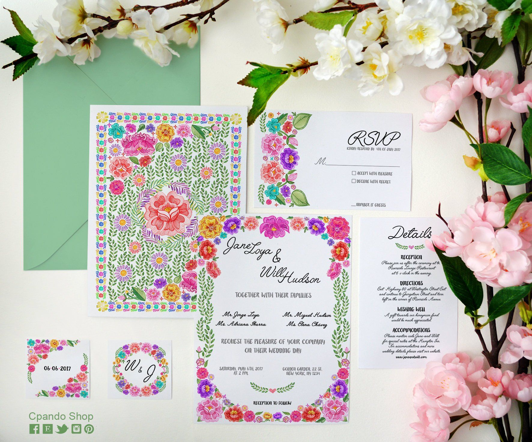 Colorful Mexican Inspired Wedding Invitation Destination Wedding with proportions 1772 X 1473