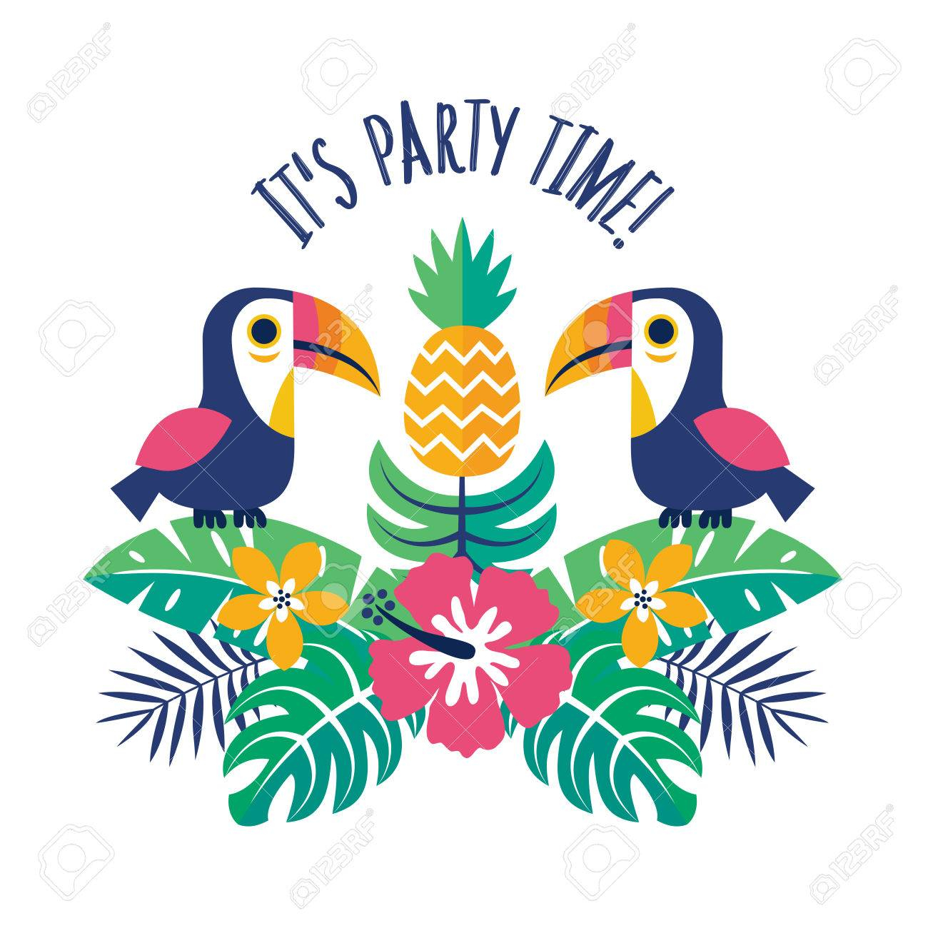 Colorful Party Invitation Template Or Greeting Card With Toucans in sizing 1300 X 1300