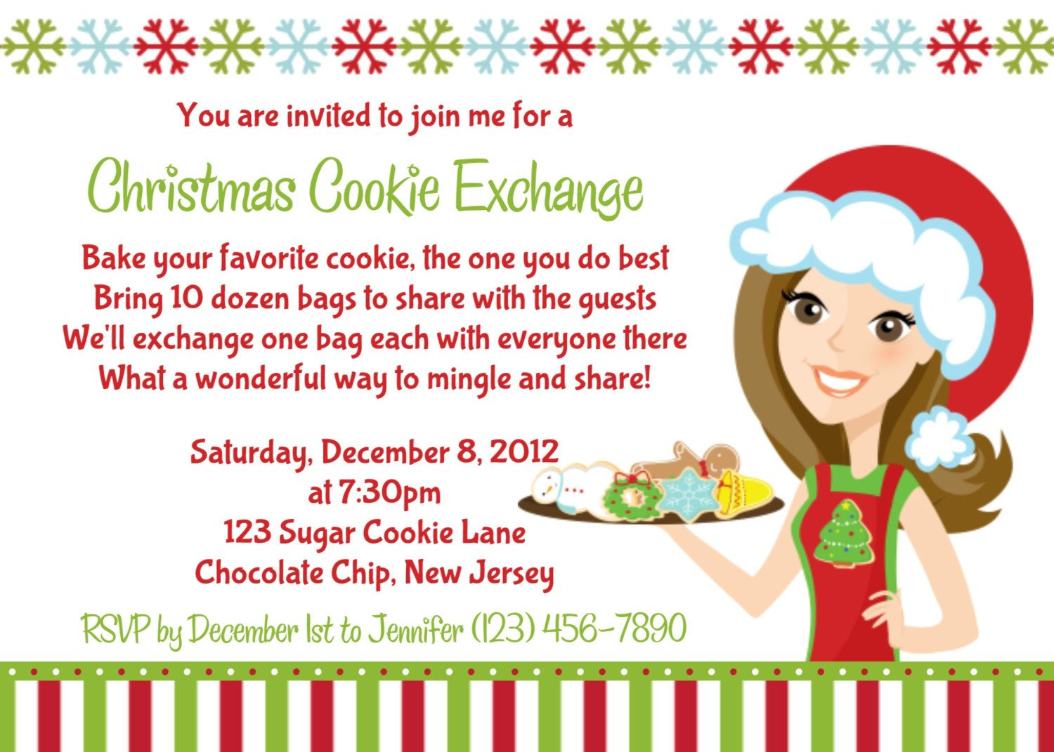 Cookie Exchange Invitation Personalized Custom Christmas Cookie within sizing 1500 X 1071