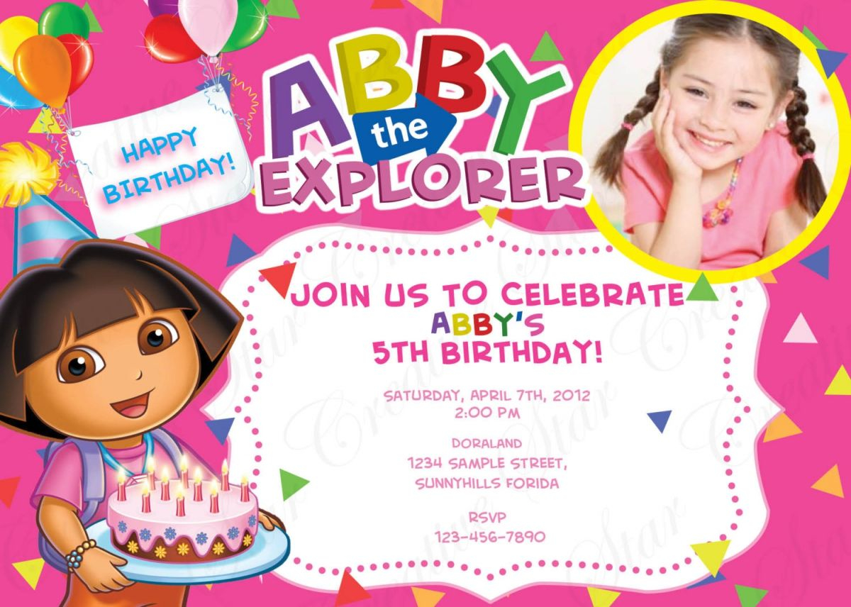 Cool Free 1st Dora Birthday Invitations Wording Bagvania inside proportions 1200 X 856