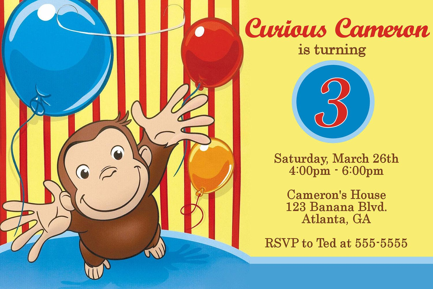 Cool Free Template Curious George Personalized Birthday Invitations for dimensions 1500 X 1000