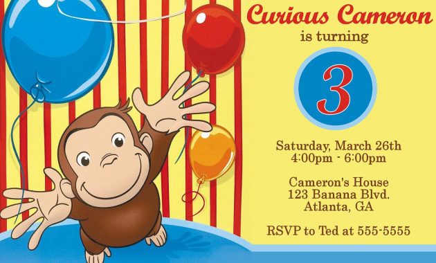 Cool Free Template Curious George Personalized Birthday Invitations for size 1500 X 1000