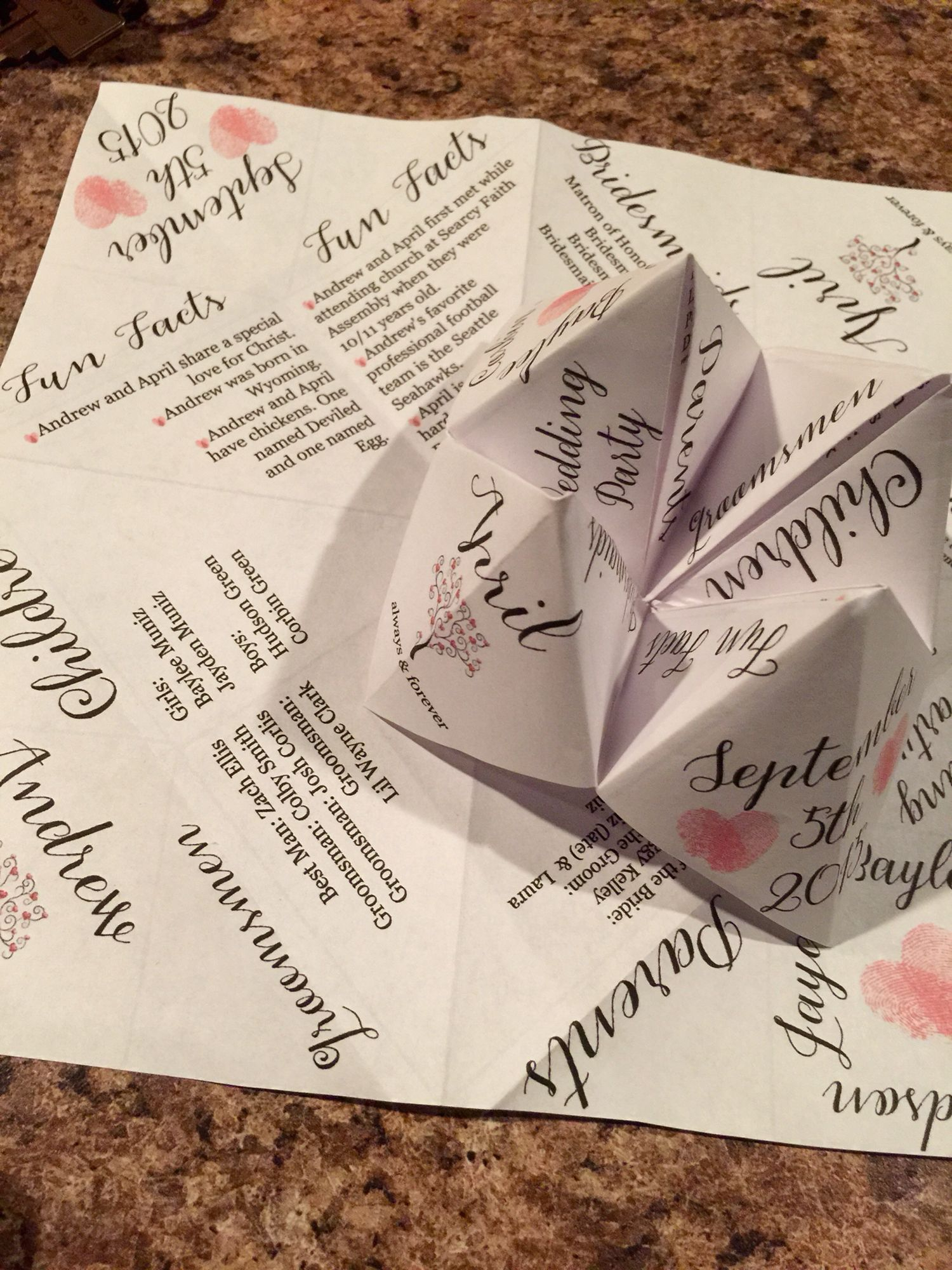 Cootie Catcher Wedding Program Easy Diy Wedding Puns Unusual for sizing 1500 X 2000