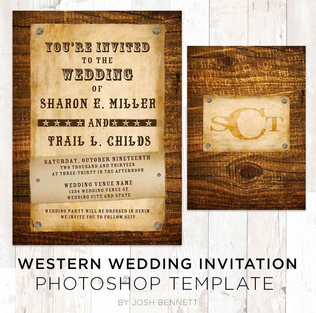 Country Western Wedding Invitation Photoshop Template Josh Bennett inside proportions 1008 X 996
