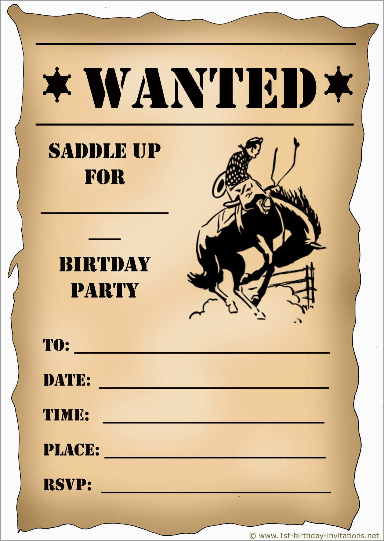 Cowboy Invitations Template Free Luxury Kids Birthday Party throughout size 1258 X 1772