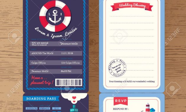 Cruise Ship Boarding Pass Ticket Wedding Invitation Design Template with regard to sizing 1300 X 1219