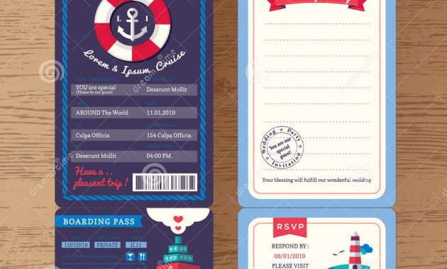 Cruise Ship Boarding Pass Ticket Wedding Invitation Template Stock throughout proportions 1300 X 1309