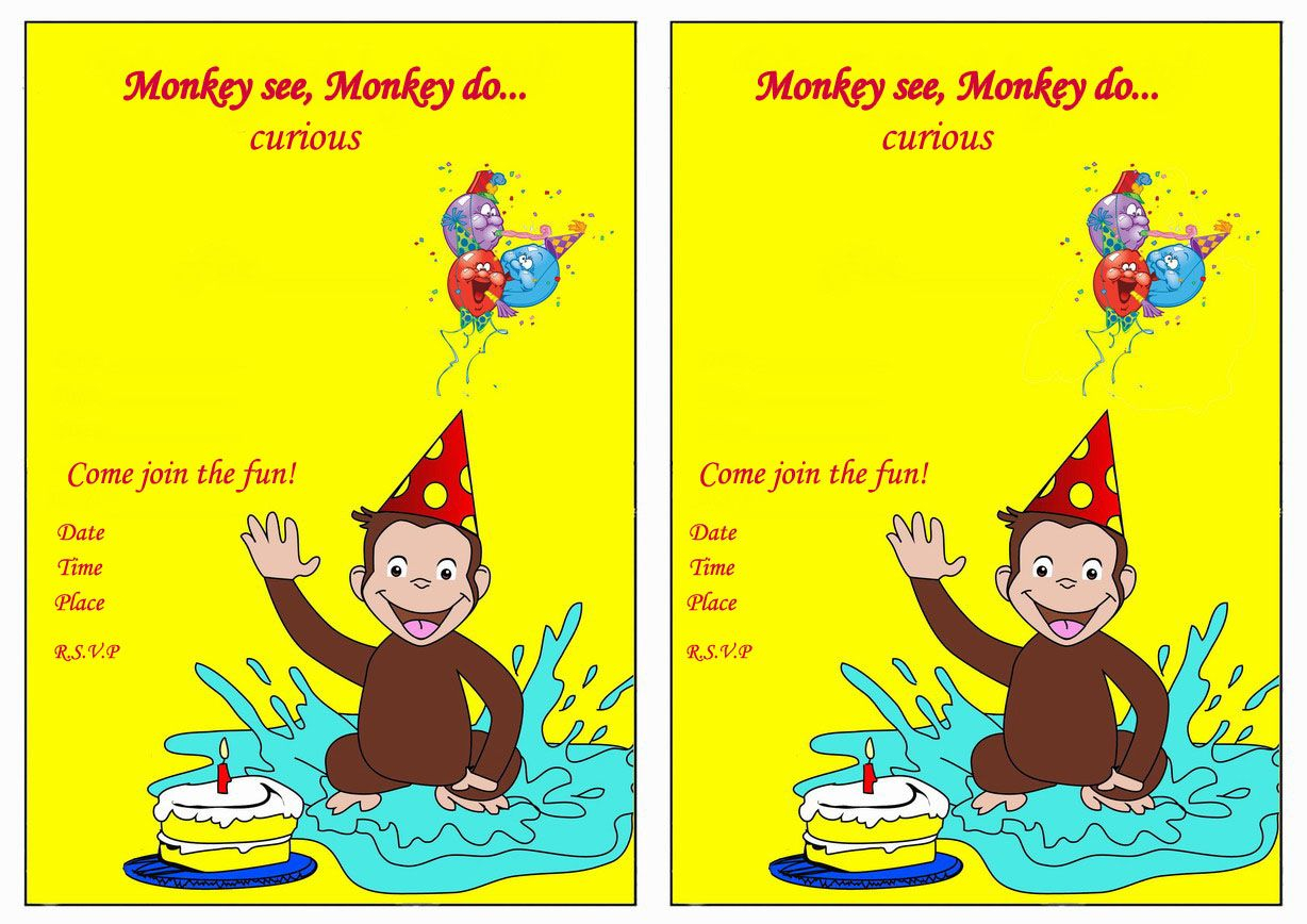 Curious George Birthday Invitations Birthday Printable Aidens with regard to dimensions 1228 X 868