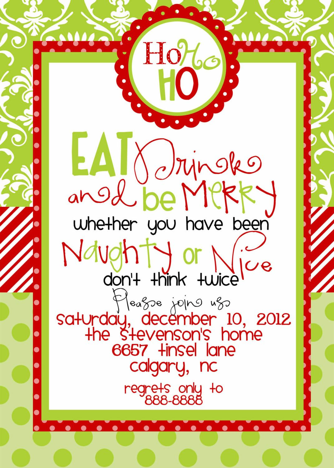 Custom Designed Christmas Party Invitations Eat Drink And Be Merry in size 1071 X 1500