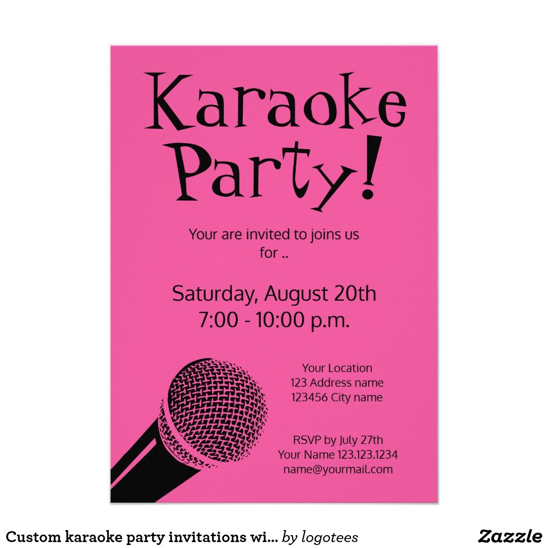 Custom Karaoke Party Invitations With Microphone Zazzle in sizing 1106 X 1106