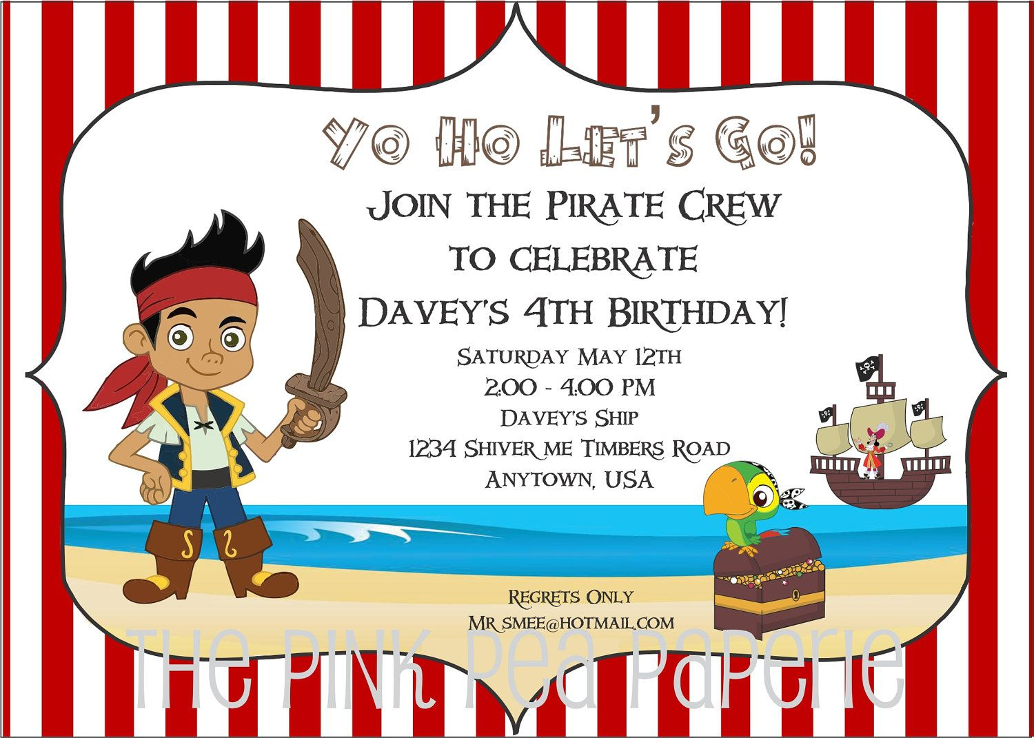 Custom Printable Jake And The Neverland Pirates 5 X 7 Birthday Party pertaining to measurements 1500 X 1074