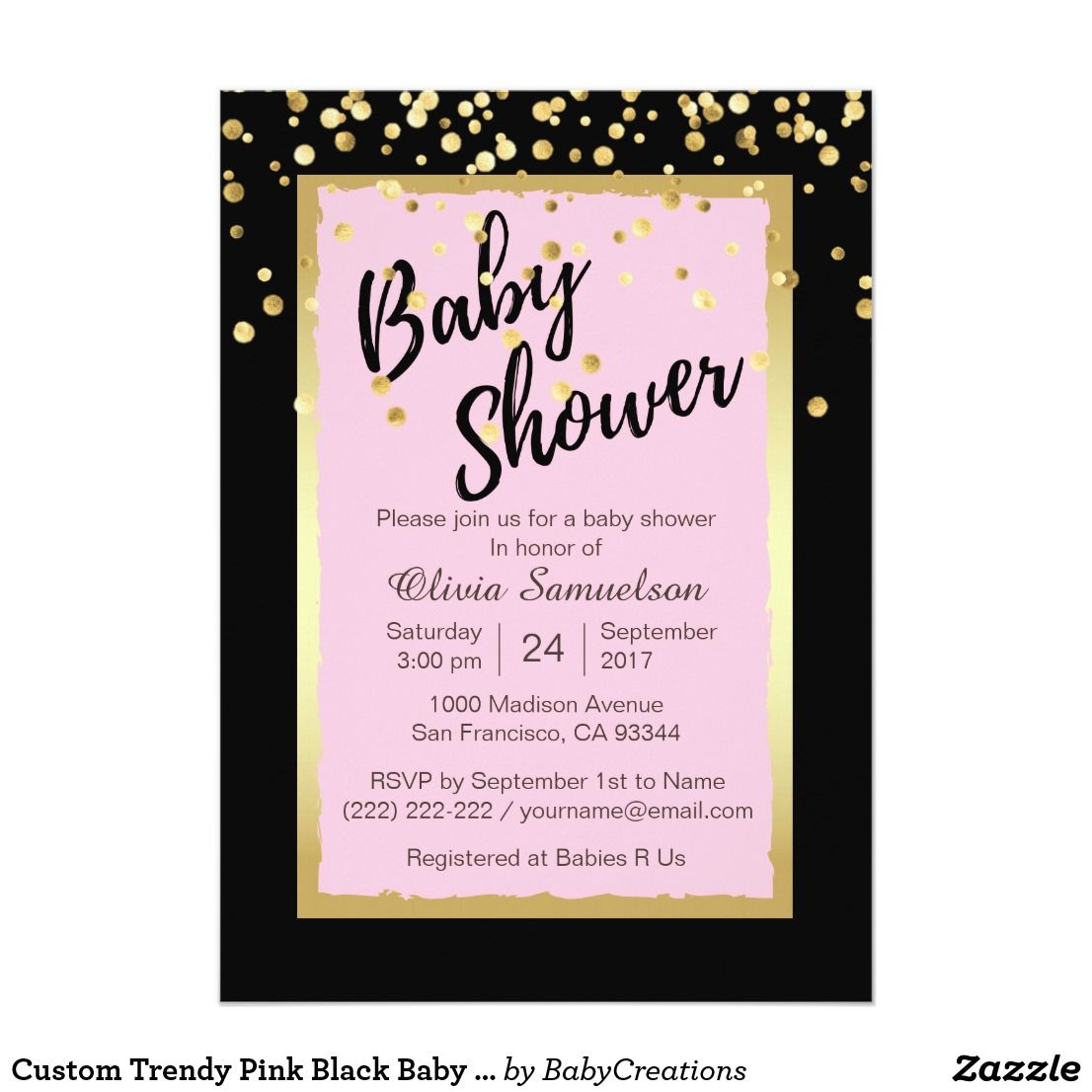 Custom Trendy Pink Black Ba Shower Invitations Zazzle Oh within proportions 1106 X 1106
